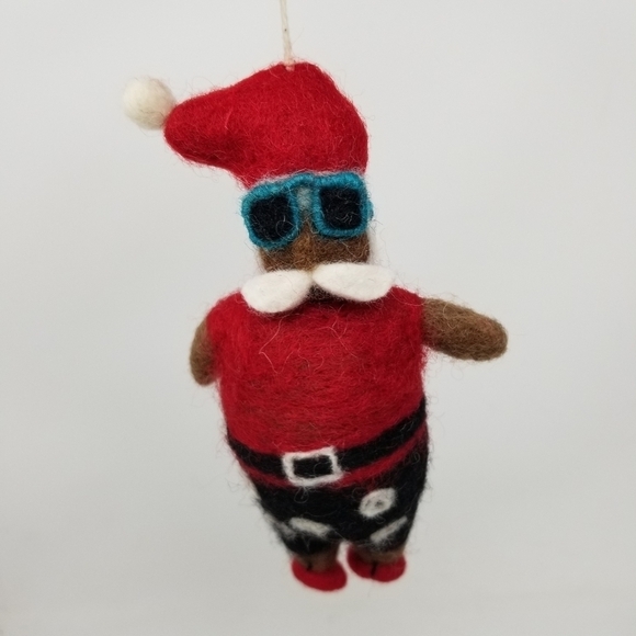 Felted Wool Cool Dressed Santa Holiday Christmas Tree Ornament Sunglasses Hippie - Picture 7 of 10